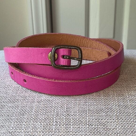 Gap Hot Pink Leather Belt Brass Tone Buckle Size Med - Picture 1 of 6